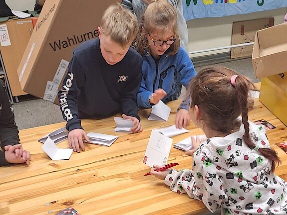 Die Wahlen werden gemeinsam mit jungen Leuten ausgezählt (Foto: Falken) Stimmauszählung_bei_den_Falken